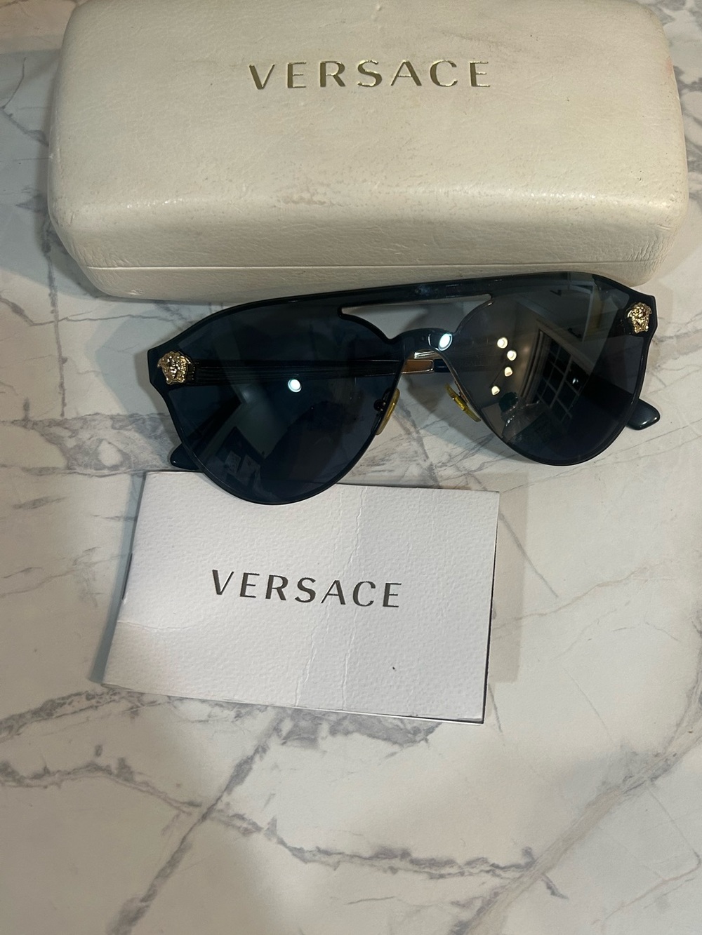 Versace Black Sunglass Shield with Gold Trim